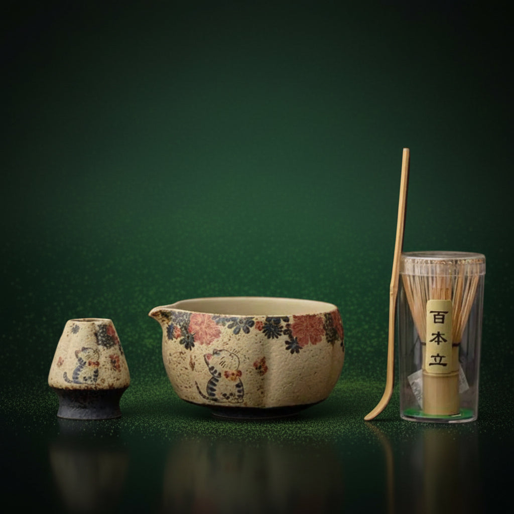 Sakura Katzen Muster Teeschalen-Set – Eleganz trifft auf fernöstliche Teekultur