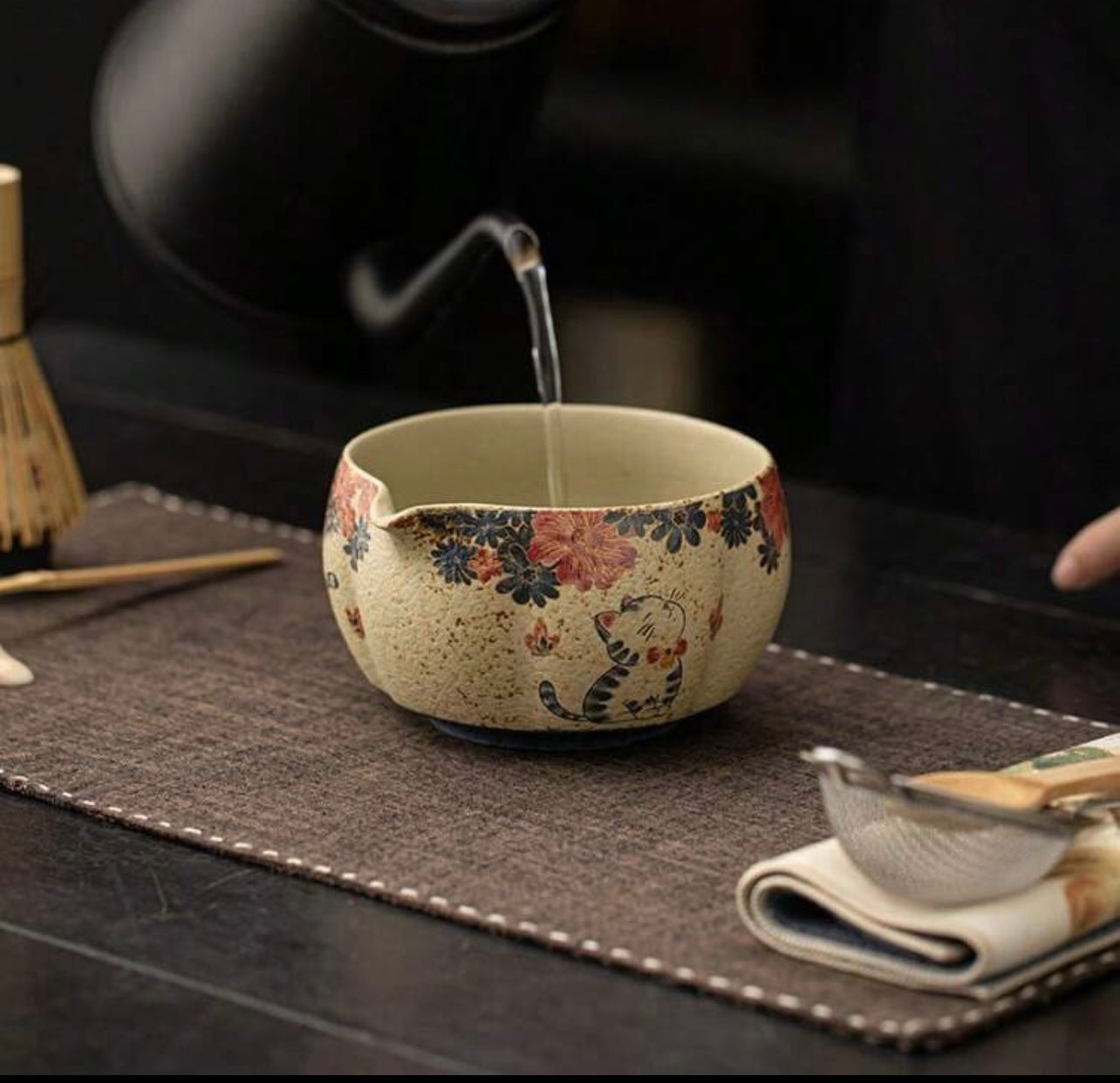 Sakura Katzen Muster Teeschalen-Set – Eleganz trifft auf fernöstliche Teekultur